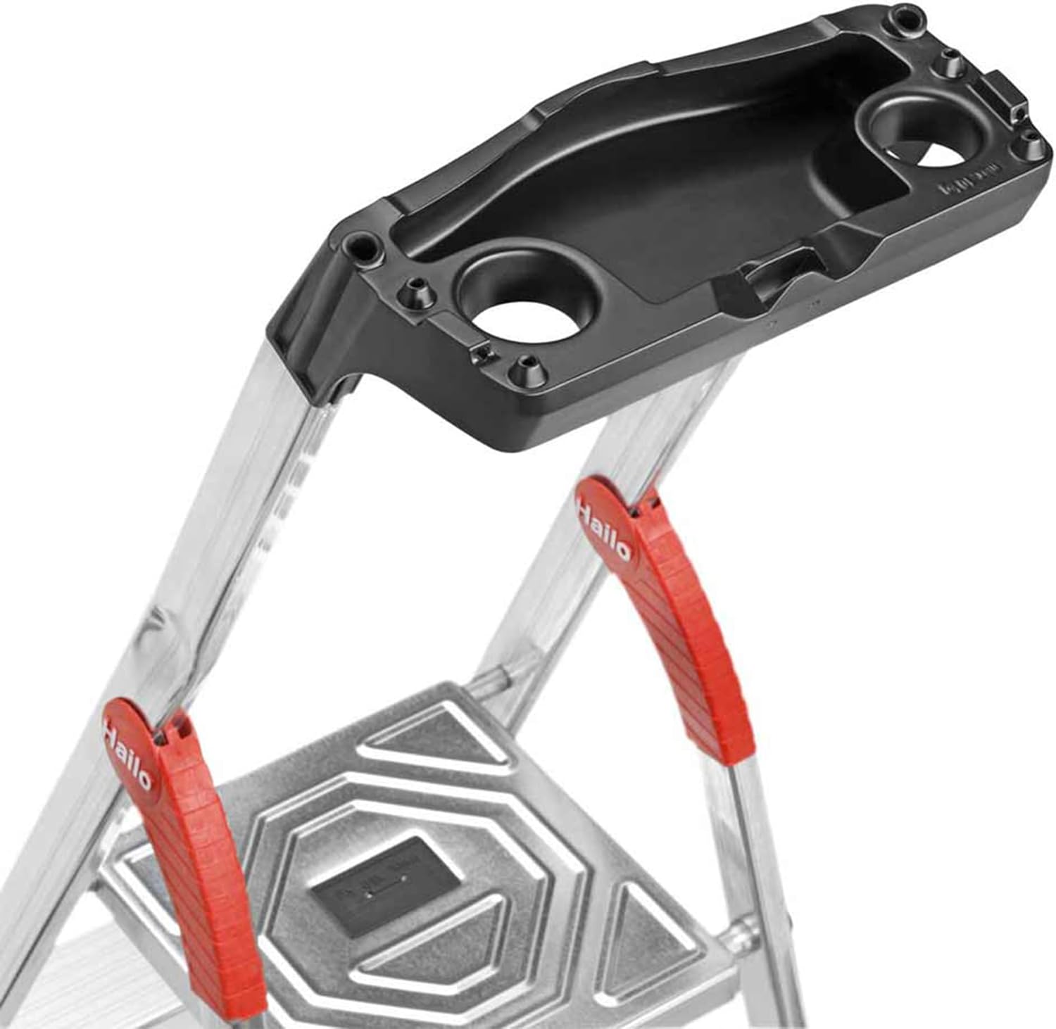 Hailo Folding Step Stool, 5 - Step Ladder with Multipurpose Tray for Garage, Home & Kitchen – L60 Silver | Sturdy Aluminum Construction, Slip - Resistant Feet, High Safety Rail - KI Home