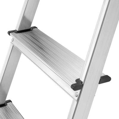 Hailo Folding Step Stool, 5 - Step Ladder with Multipurpose Tray for Garage, Home & Kitchen – L60 Silver | Sturdy Aluminum Construction, Slip - Resistant Feet, High Safety Rail - KI Home