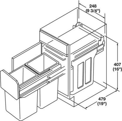 Hailo Tandem 30 Liters Pullout Bottom Mount Double Bin Trash System with Over Travel Slides Made in Germany - KI Home