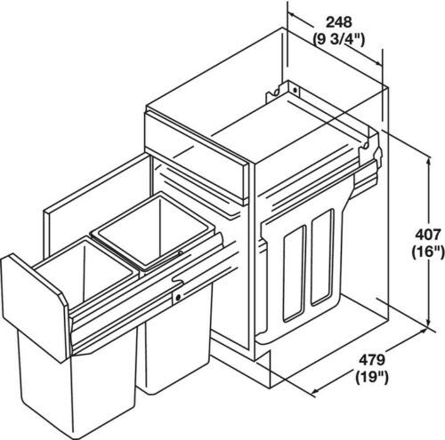 Hailo Tandem 30 Liters Pullout Bottom Mount Double Bin Trash System with Over Travel Slides Made in Germany - KI Home