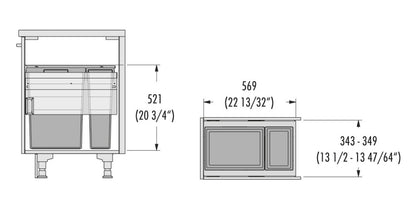 Hailo US Cargo 15 Kitchen Waste Bin - 52 Liters (1x37L + 1x15L Bins), Soft - Close Pull - Out - KI Home