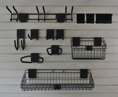 HandiWALL® Basic 21 - Piece Garage Wall Storage Kit - Locking Hooks, Baskets & Tool Bars, Graphite - KI Home