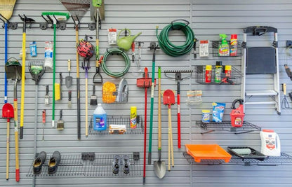 HandiWALL® Deluxe 46 - Piece Slatwall Accessory Kit - Locking Hooks, Baskets & Shelves, Graphite - KI Home