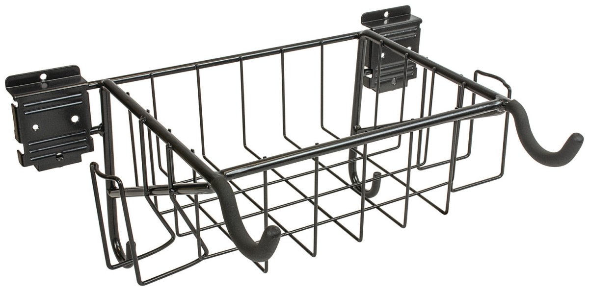 HandiWall Horizontal Bike Rack with Storage Basket | Slatwall Panel Garage Organizer - KI Home