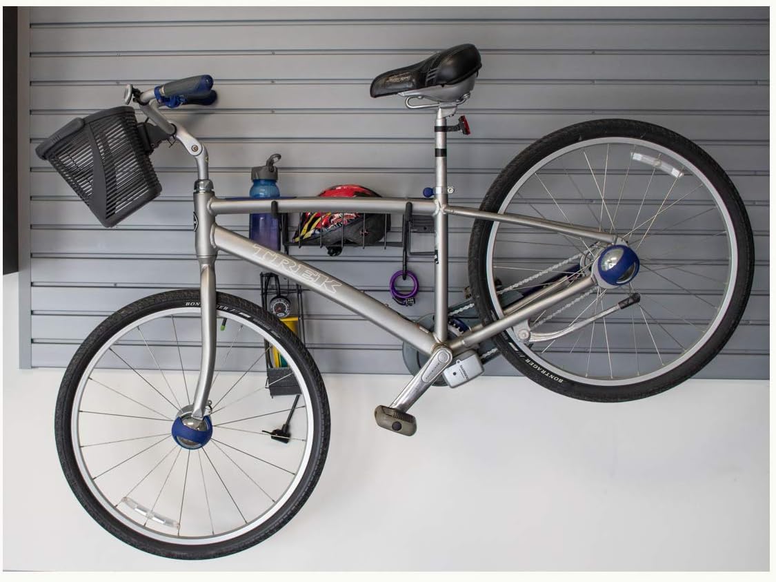 HandiWall Horizontal Bike Rack with Storage Basket | Slatwall Panel Garage Organizer - KI Home