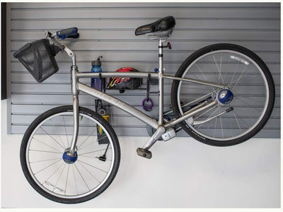 HandiWall Horizontal Bike Rack with Storage Basket | Slatwall Panel Garage Organizer - KI Home