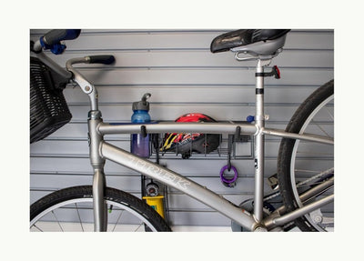 HandiWall Horizontal Bike Rack with Storage Basket | Slatwall Panel Garage Organizer - KI Home