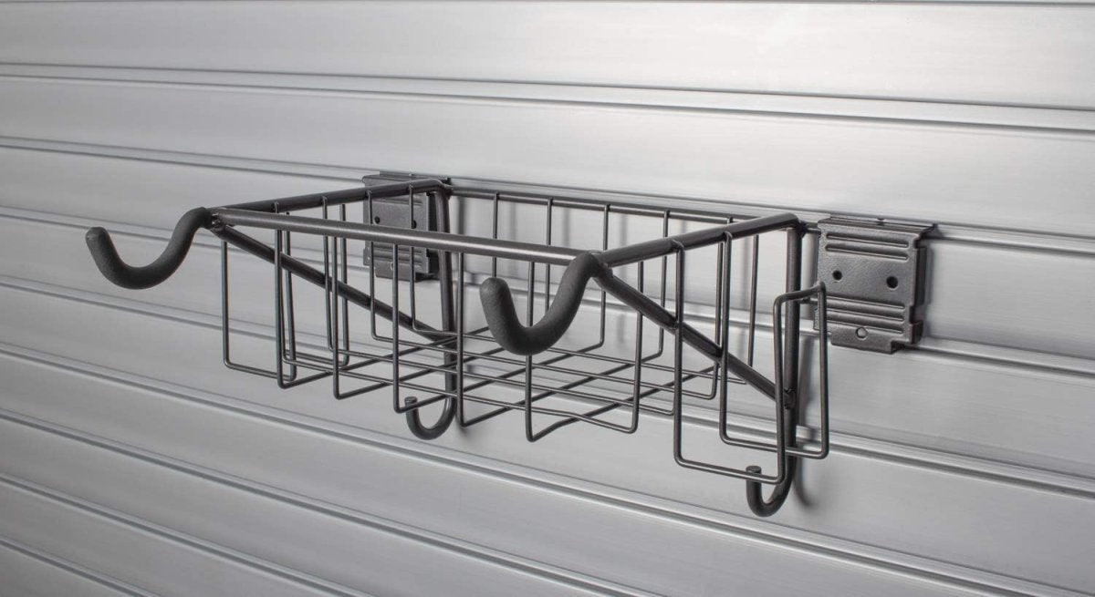 HandiWall Horizontal Bike Rack with Storage Basket | Slatwall Panel Garage Organizer - KI Home