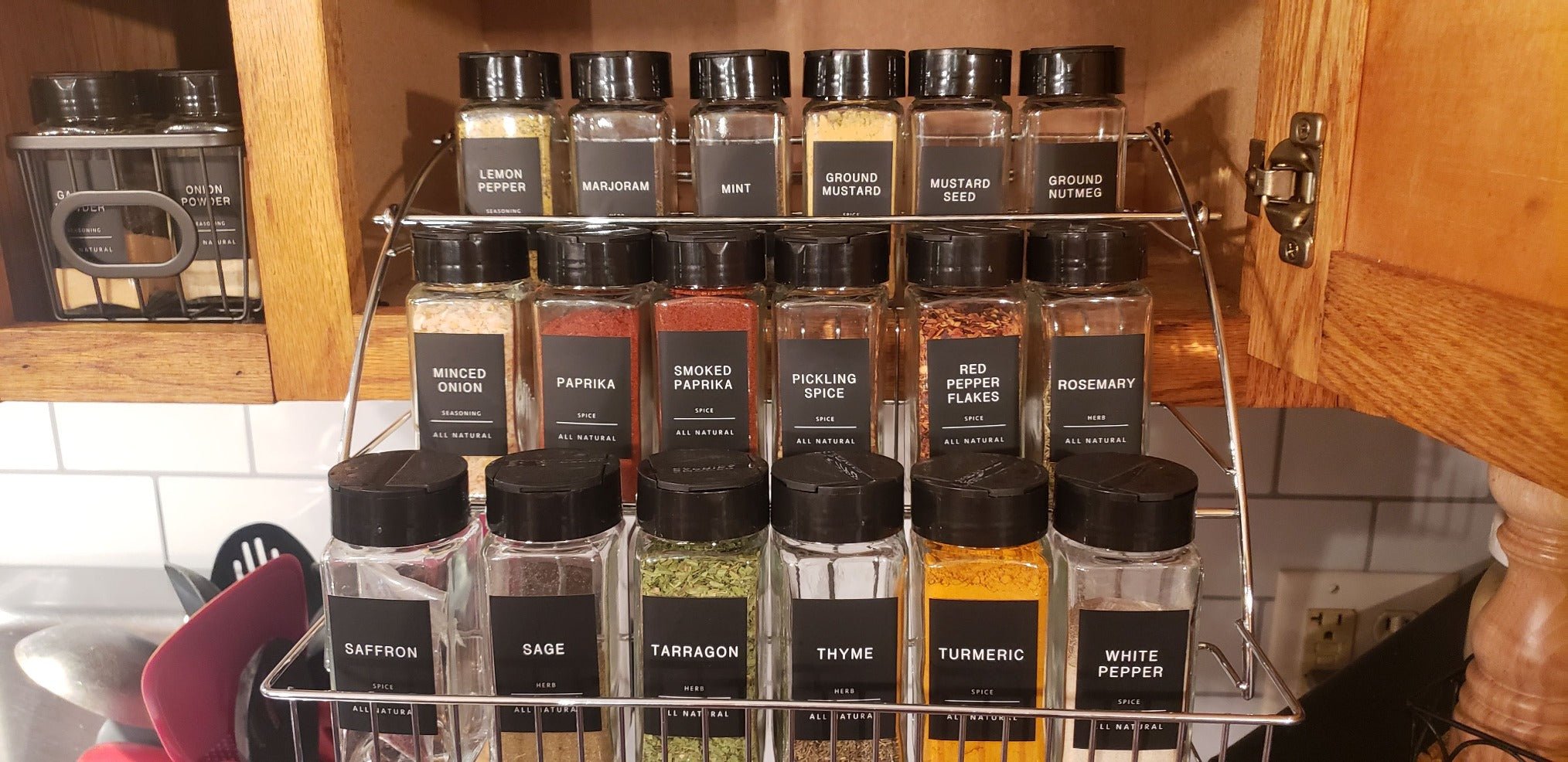 Hardware Resources 3 - Tier Pull Down Spice Rack - Chrome Steel Retractable Organizer for Spice Bottles & Seasoning Jars - KI Home