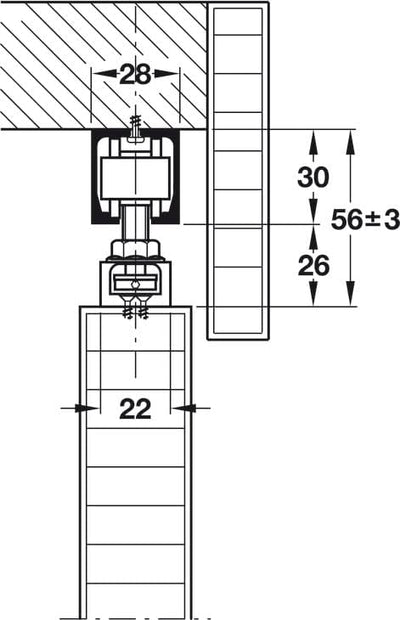HAWA Junior 40/Z Single 88 Lb. Sliding Door Hardware Fitting Set Top Hung System with Upper Track 4' 7 1/8" up to 6' 6 3/4" - KI Home