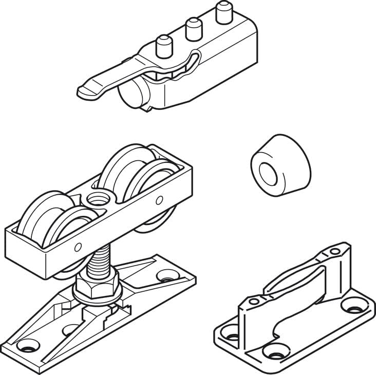 HAWA Junior 40/Z Single 88 Lb. Sliding Door Hardware Fitting Set Top Hung System with Upper Track 4' 7 1/8" up to 6' 6 3/4" - KI Home