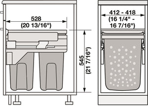 Hafele 502.72.722 Laundry Hamper, Hailo 45 Hailo Laundry Carrier, For cabinet width 450 mm, 2 x 35 qts