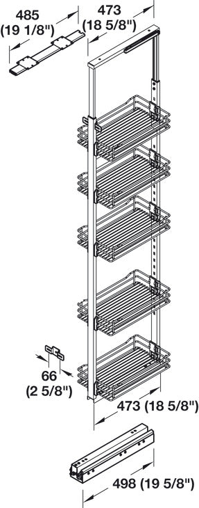 Hafele Pull-Out Pantry Unit with 5 Chrome-Plated Hanging Baskets for 300 mm (11-13/16 inch) Cabinet Width