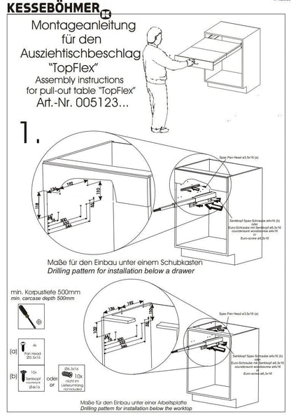 Kessebohmer Top Flex Pullout Heavy - Duty Kitchen Table System Fittings Kit - KI Home