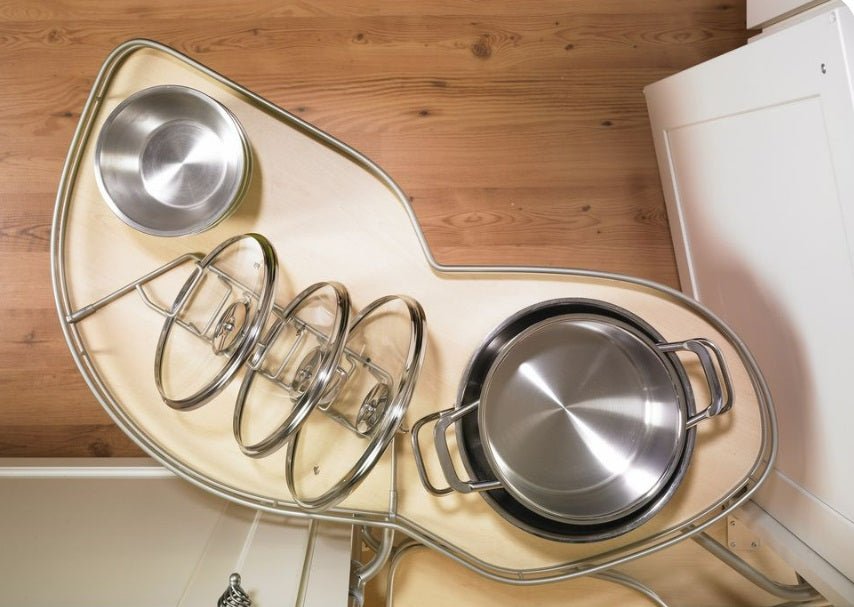 Lemans II Set 2 - Shelf Lazy Susan with Soft - Close for Blind Base Corner Cabinets Champagne and Maple Model 60 Swing Right - KI Home