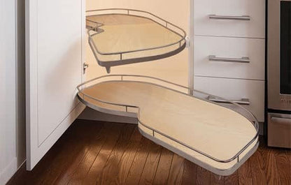 Lemans II Set 2 - Shelf Lazy Susan with Soft - Close for Blind Base Corner Cabinets Champagne and Maple Model 60 Swing Right - KI Home