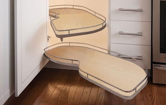 Lemans II Set 2 - Shelf Lazy Susan with Soft - Close for Blind Base Corner Cabinets Champagne and Maple Model 60 Swing Right - KI Home