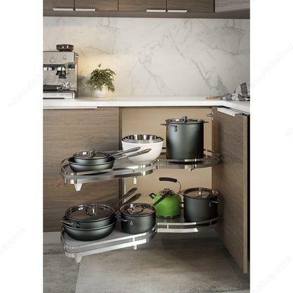 Lemans II Set 2 - Shelf Lazy Susan with Soft - Close for Blind Base Corner Cabinets Chrome and Anthracite Model 45 Swing Left - KI Home