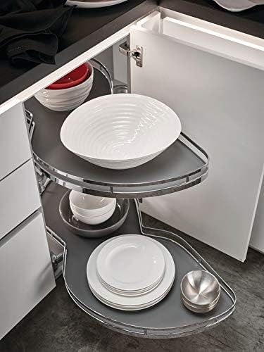 Lemans II Set 2 - Shelf Lazy Susan with Soft - Close for Blind Base Corner Cabinets Chrome and Anthracite Model 45 Swing Left - KI Home