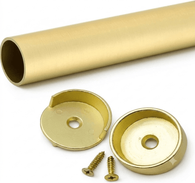 Matte Brass Custom Cut-to-Size 1-5/16 Inch Round Heavy-Duty Aluminum Wardrobe Closet Rod with End Supports and Installation screws - KI Home