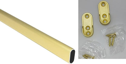 Matte Brass Oval Wardrobe Tube Closet Rod with Two End Caps and Installation Screws - KI Home