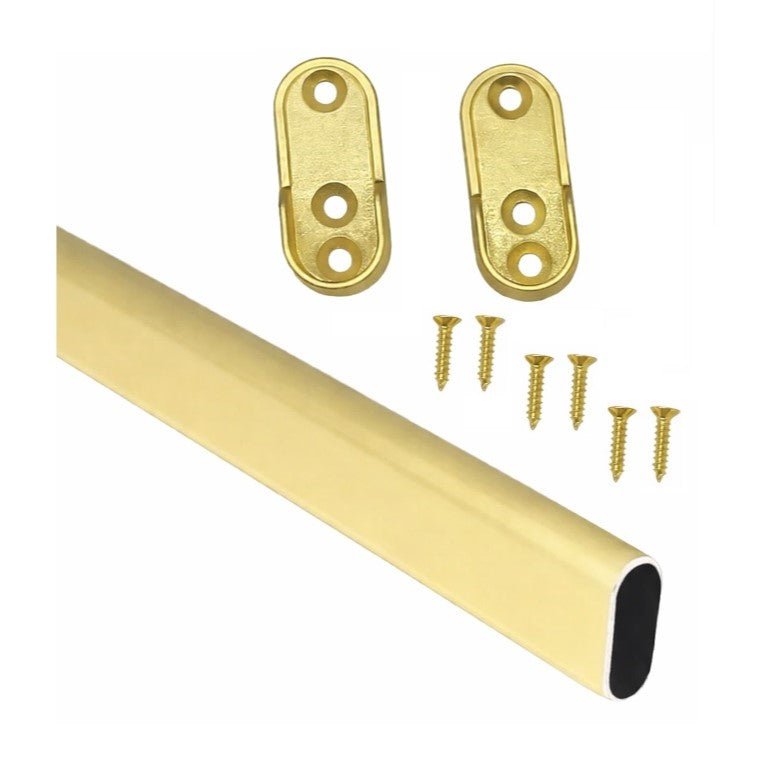 Matte Brass Oval Wardrobe Tube Closet Rod with Two End Supports - Aluminum (18" - 48" L) - KI Home