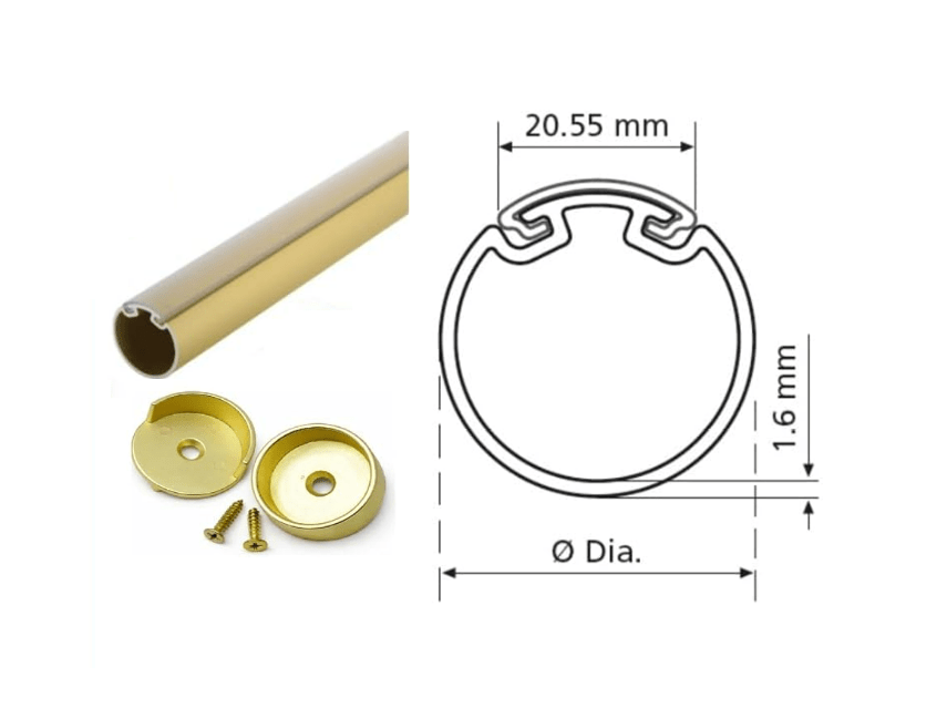 Matte Brass Premium Custom Cut - to - size (12" - 96" long) Wardrobe Rod kit with Protective top cover and End Supports - KI Home