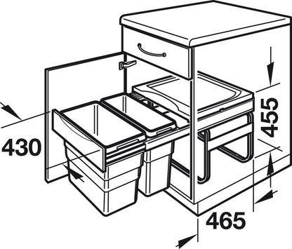 Hafele 502.70.522 Hailo Easy Cargo 50 Waste Bin Pull-Out Double Trash Can 88 lbs Weight Capacity