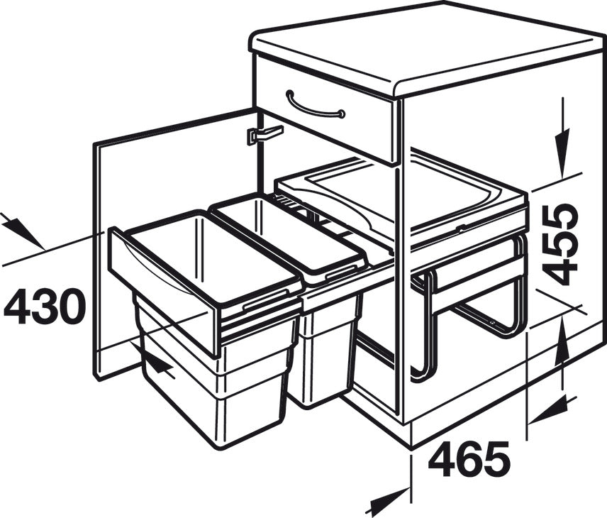 Hafele 502.70.522 Hailo Easy Cargo 50 Waste Bin Pull-Out Double Trash Can 88 lbs Weight Capacity