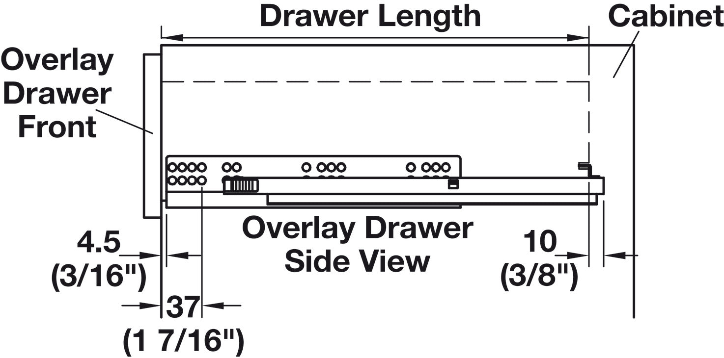 Hafele Soft Close Full Extension Drawer Slides with Front Fixing Clips - 75 lbs Load Capacity