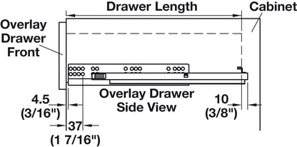 Hafele Soft Close Full Extension Drawer Slides with Front Fixing Clips - 75 lbs Load Capacity