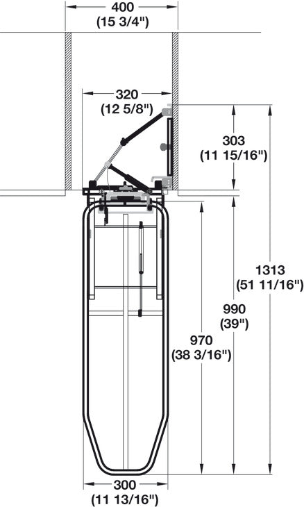 Hafele 568.67.900 Wall Mounted Folding and 90° Rotating Vertical Mount Folding Ironing Board