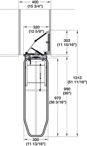 Hafele 568.67.900 Wall Mounted Folding and 90° Rotating Vertical Mount Folding Ironing Board