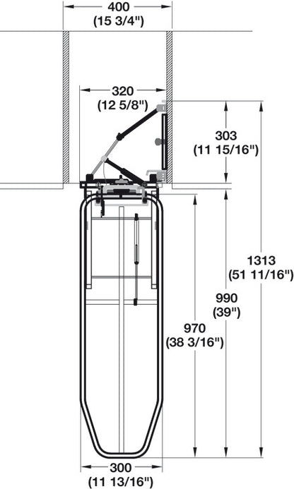 Hafele 568.67.900 Wall Mounted Folding and 90° Rotating Vertical Mount Folding Ironing Board