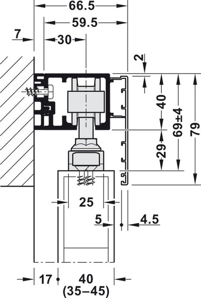HAWA Junior 80/Z Single Sliding Door Hardware Fitting Set | 176 Lb. Top Hung System without Upper Track