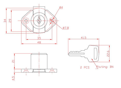 One 7/8" Length Steel Drawer Cabinet Cam Lock - KI Home