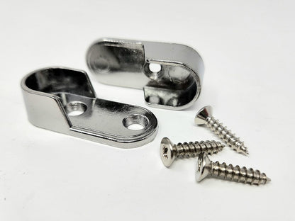 Oval Metal Wardrobe Rod End Support Cap Flanges - 1 Pair with Screws - KI Home