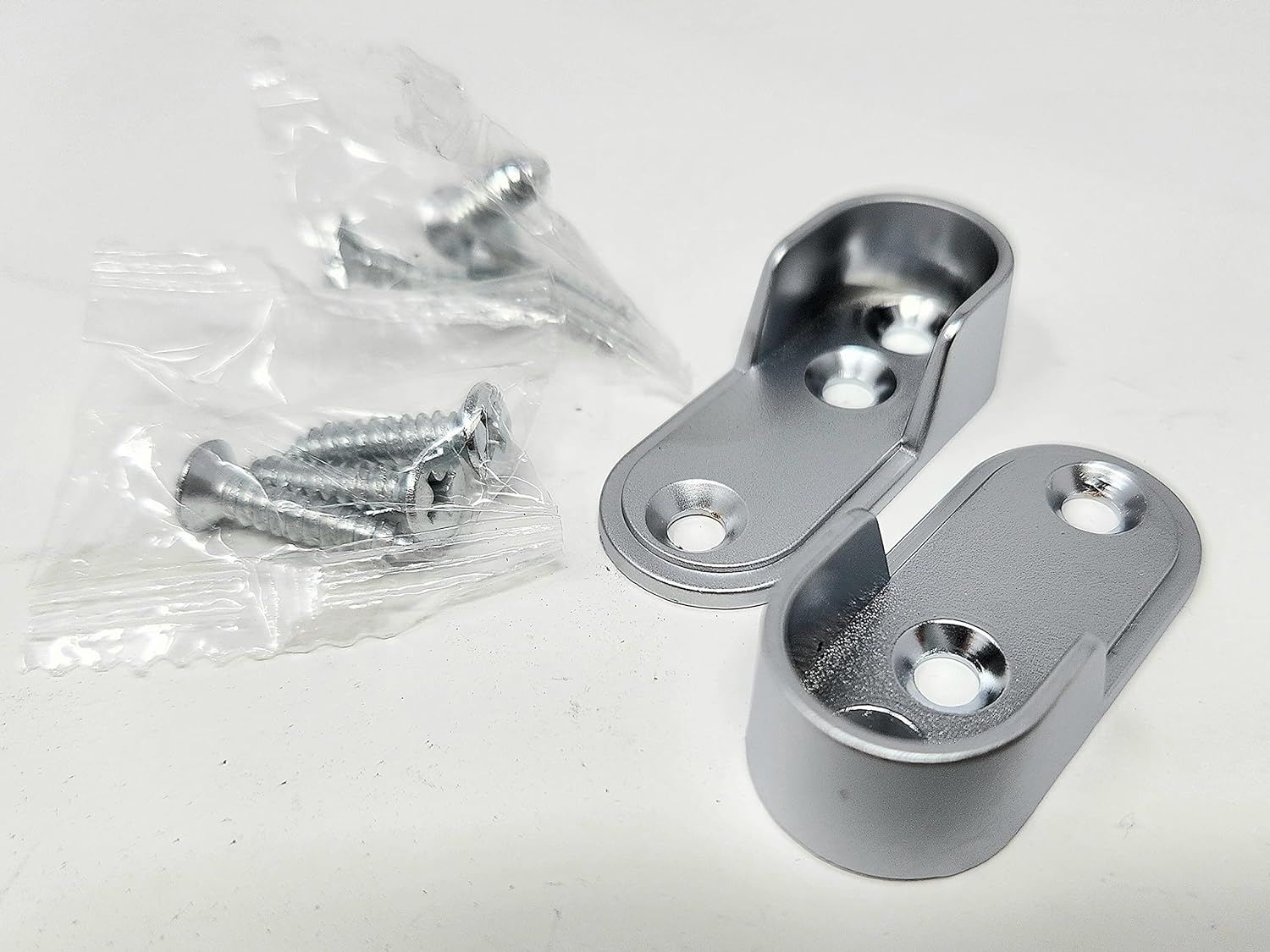 Oval Metal Wardrobe Rod End Support Cap Flanges - 1 Pair with Screws - KI Home