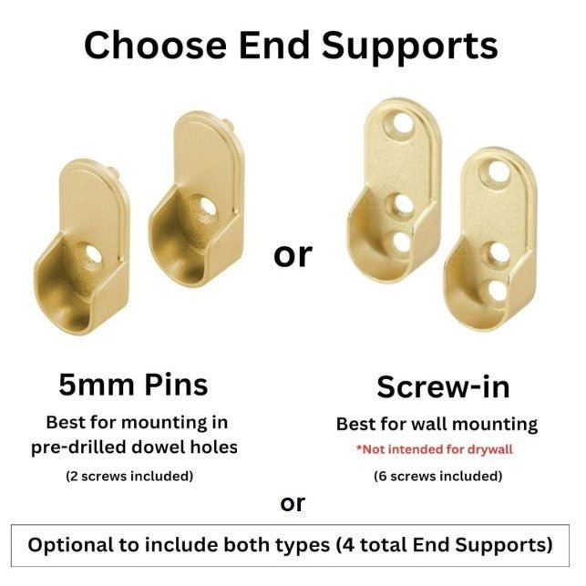 Oval Metal Wardrobe Rod End Support Cap Flanges - 1 Pair with Screws - KI Home