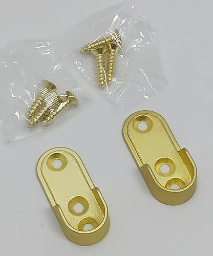 Oval Metal Wardrobe Rod End Support Cap Flanges - 1 Pair with Screws - KI Home