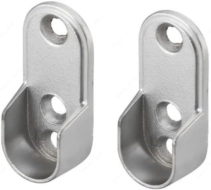 Oval Metal Wardrobe Rod End Support Cap Flanges - 1 Pair with Screws - KI Home