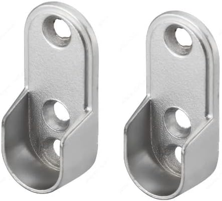 Oval Metal Wardrobe Rod End Support Cap Flanges - 1 Pair with Screws - KI Home