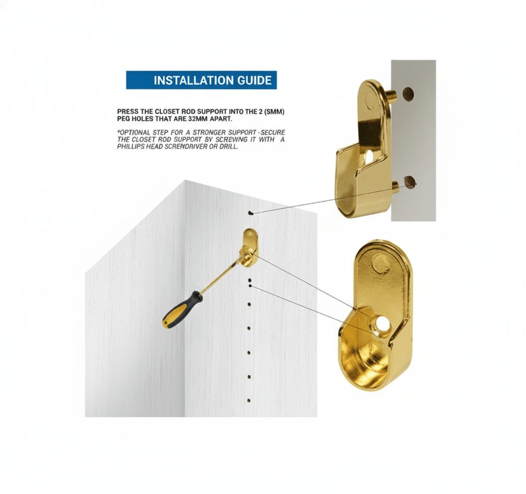 Oval Wardrobe Tube Closet Rod with Two End Supports - Aluminum (18" - 48" L) - KI Home