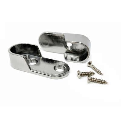 1 Pair Oval Wardrobe Closet Rod Metal End Supports - Open Flanges with Screws