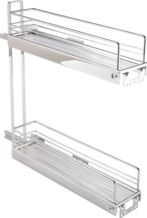 Häfele 2-Tier Soft & Silent Base Cabinet Pull-Out Organizer – Right-Side Mount, Chrome Steel, 26.4 lb Load Capacity - for 6” Cabinet Width