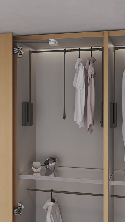 Servetto ClosetPro Side-Mounted Wardrobe Lift with Soft-Close Pull-Down Closet Organizer