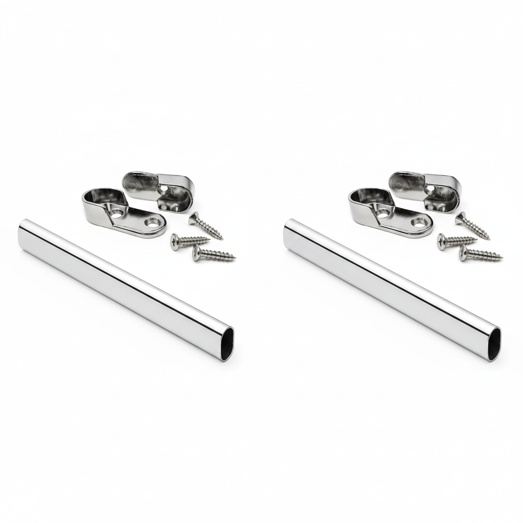 ProPack Case Heavy - Duty Polished Chrome Oval Wardrobe Closet Rod Kits - KI Home