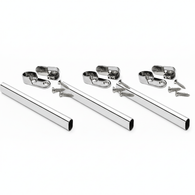 ProPack Case Heavy - Duty Polished Chrome Oval Wardrobe Closet Rod Kits - KI Home