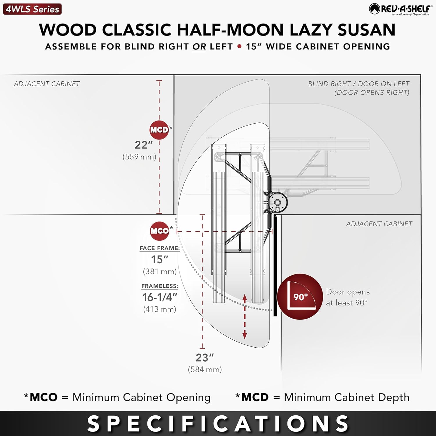 Rev - A - Shelf Dual Shelf Half Moon Lazy Susan Organizer for Blind Corner Kitchen Cabinets, Pull Out Turntable Storage Trays, Wood, 4WLS882 - 32 - 570 - KI Home