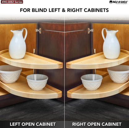 Rev - A - Shelf Dual Shelf Half Moon Lazy Susan Organizer for Blind Corner Kitchen Cabinets, Pull Out Turntable Storage Trays, Wood, 4WLS882 - 32 - 570 - KI Home